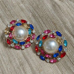 Vibrant Pearl & Gemstone Stud Earrings