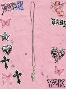 ⚔️ Y2K SWORD THROUGH HEART SILVER PENDANT NECKLACE