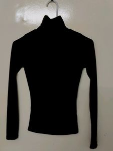 Black Solid Long Sleeve Turtle Neck Office wear T