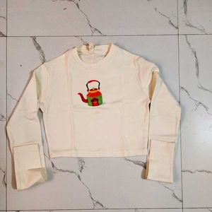 Cream Cropped Long Sleeve Top