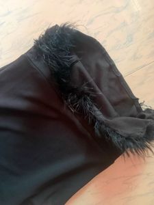 Elegant Black Feather Trim Maxi Dress