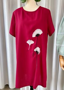Red Embroidered Short Sleeve Dress