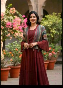 bust 38 Elegant Maroon Kurta Set with Jacket