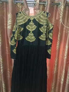 Embroidered Black &amp; Gold Party Dress