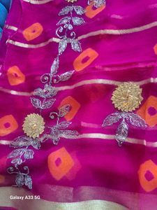 Pink Bandhani  pitten Work Saree