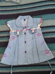 Cute Denim Dress with Flower Embroidery