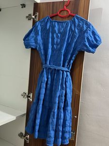 Blue Textured Tiered Dress