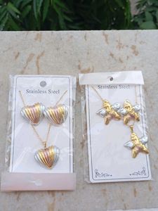 Tri-Color Stainless Steel Necklace &amp; Earrings Set