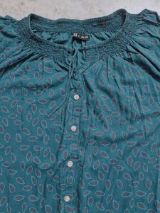 Teal Leaf Print Top (Pluse Size)