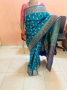 wedding saree with blouse Teal Banarasi Silk Sare