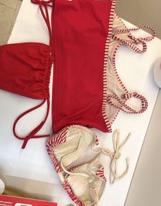 Red Striped Bikini 3 piece Set