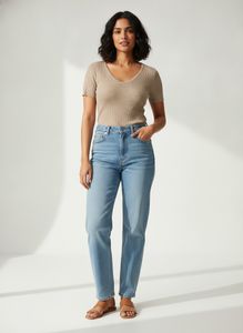 Ribbed V-Neck Short Sleeve Top