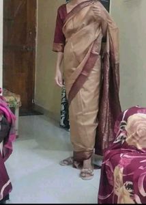 Elegant Beige &amp; Maroon Saree