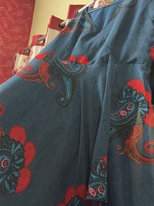 Teal blue Dress printed pattern