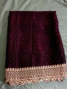 Deep Plum Fancy Saree with Designer Blouse Piece