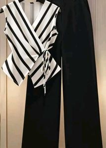 Chic Striped Wrap Top & Wide Leg Pants Set