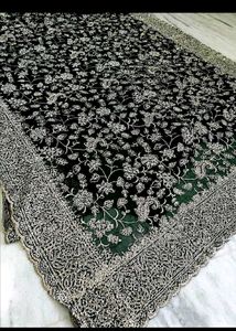 Elegant Dark Green Embroidered Saree