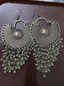 Oxidized Silver Jhumka Earrings