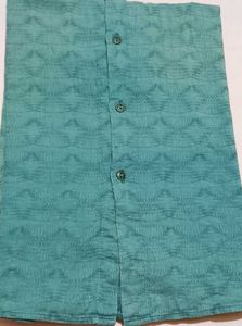 Men's Teal Textured Band Collar Shirt