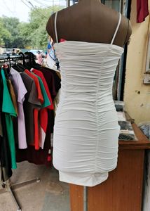 White Ruched Bodycon Mini Dress