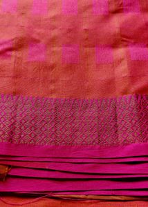 Pink &amp; Orange Checked Saree