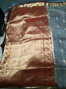 GentlyUsed Burgundy and Grey Pattu Sari WithBlo