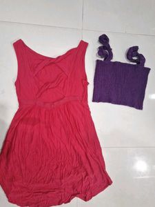Women's Pink Dress and Purple Top Set