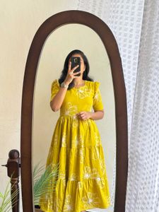Sunny Yellow Floral Tiered Midi Dress