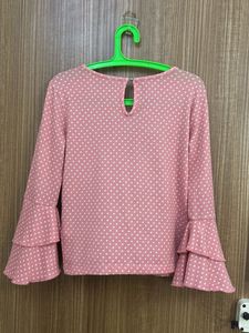Cute Pink Polka Dot Bell Sleeve Top