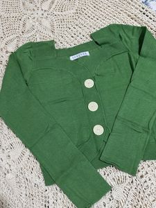 Green Button-Up Knit Cardigan
