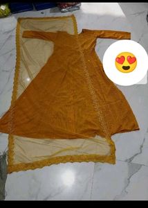 mustard yellow gown with dupatta