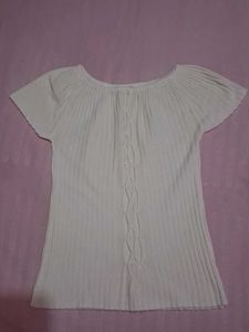 Cream Ribbed Knit Top