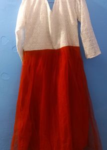 Very Preety Red And White Dress
