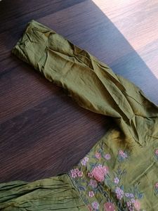 Olive Green Embroidered Kurta ( L size )