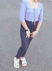 Lilac Textured Tie-Front Top