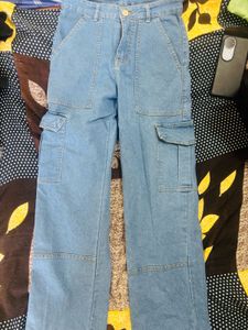 Blue Denim Cargo Pants