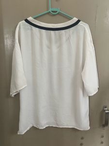 White V-Neck Casual Top