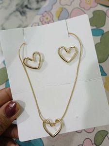 Gold Heart Necklace &amp; Earrings Set