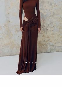 Chocolate Brown Ruched Maxi Dress | Size M