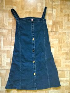 Blue Denim Button-Up Pinafore Dress