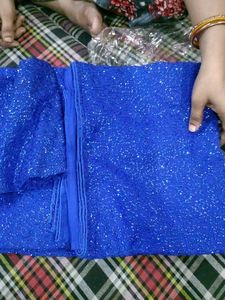 Sparkling Blue Blouse Piece and saree