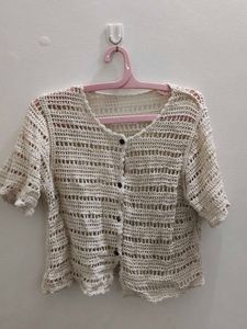 Crochet Knit Button-Up Cardigan