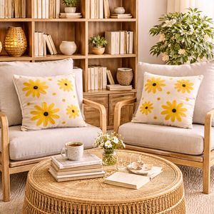 Embroidered Yellow Flower Cushion Cover- Set of 2