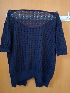 Navy Blue Crochet Knit Cardigan