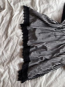 Striped Kaftan Top with Lace Trim