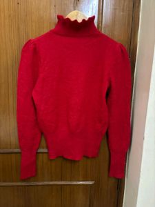 Red Turtleneck Knit Sweater