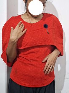 Vibrant Red Ethnic Cape Top