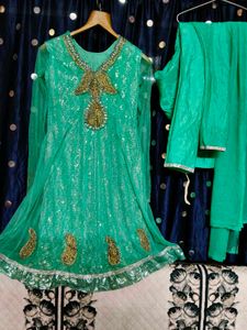 Green Embellished Ethnic Kurta