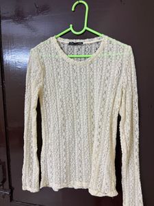 ZARA Sheer Lace Long Sleeve Top