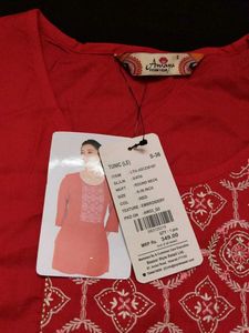 Women's New Red Cotton short Kurti with Tags